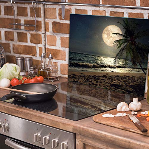 QTA - Placa protectora de vitrocerámica 60 x 52 cm 1 pieza cocina eléctrica universal para inducción protección contra salpicaduras tabla de cortar de vidrio templado como decoración Playa