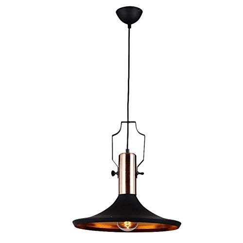 QUETAZHI Lámpara antigua con un tono negro, una plancha circular colgante Retro diseño industrial pantalla de la lámpara retro Anhaumlnger Houmlhenverstellbar Chen Bar corredor Ceilinglit QU621