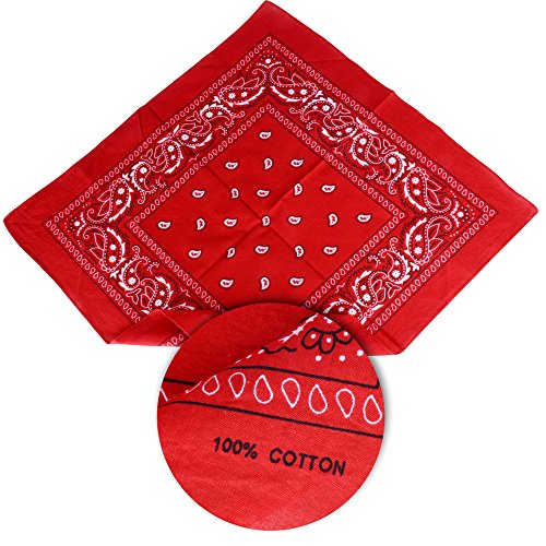 QUMAO Pañuelos Bandanas de Modelo de Paisley para Cuello/Cabeza Multicolor Múltiple para Mujer y Hombre (Pack de 12; Rojo)