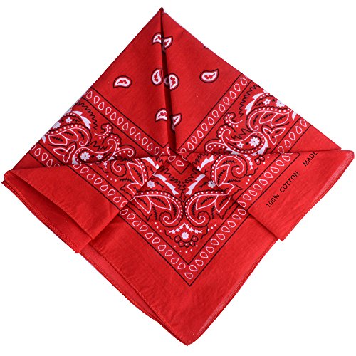 QUMAO Pañuelos Bandanas de Modelo de Paisley para Cuello/Cabeza Multicolor Múltiple para Mujer y Hombre (Pack de 12; Rojo)