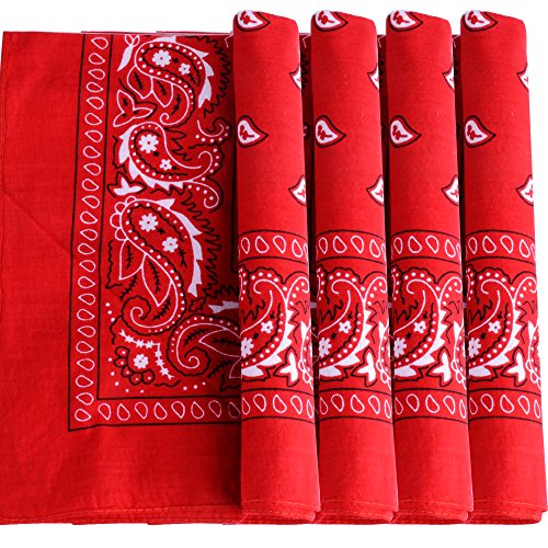 QUMAO Pañuelos Bandanas de Modelo de Paisley para Cuello/Cabeza Multicolor Múltiple para Mujer y Hombre (Pack de 12; Rojo)