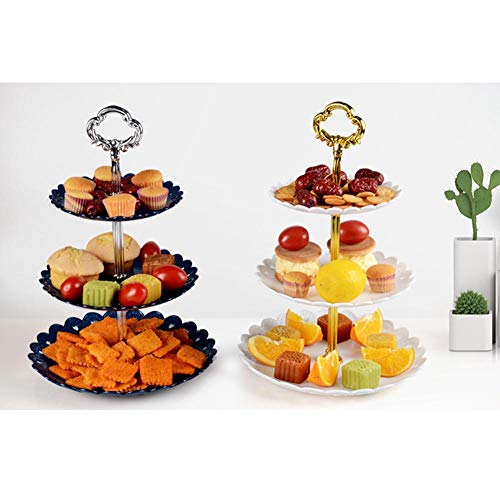 QUUY Soporte de Pastel de 3 Niveles y Plato de Frutas, Pasteles de plástico Postres Frutas Dulces Buffet Buffet para bandejas de Bodas y en el hogar y Fiestas Tiempo Dulce (24 × 24 × 37 cm)