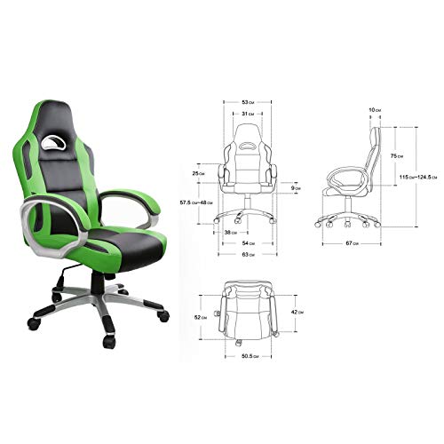 Racing Silla Gamer, IntimaTe WM Heart Silla de Escritorio Silla Gaming 360°Giratorio de Oficina, Altura Ajustable Asineto Grande con Reposacabezas, Carga 130kg, Verde