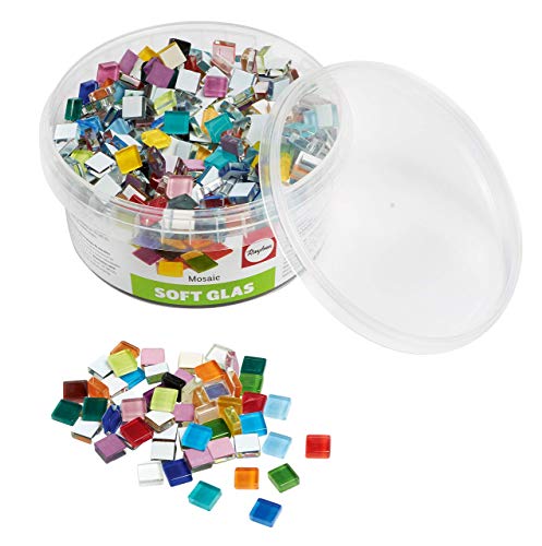 Rayher 14794999 Teselas de Cristal cuadradas, 1x1cm, Colores Variados, Pack 500 g Aproximadamente 525 Piezas, para mosaicos