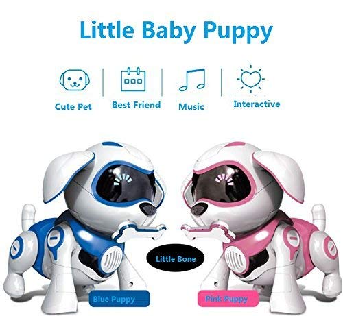 RCTecnic Perro Robot para Niños Rock Perrito de Juguete Interactivo con Emociones y Movimiento, Ladra y Juega con su Hueso, Batería Recargable y Cable USB Muy Resistente y Divertido (Rosa)