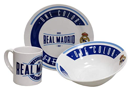 Real Madrid Set de Desayuno vajilla, Unisex Adulto, Blanco/Azul (Blanco), Talla Única