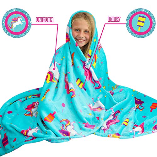 Regalos para Niñas - Manta Polar de Unicornio para Niña - Manta de Felpa de Forro Polar Azul Claro - Manta Decorativa Cama , Siestas - viajes de Coche Plaid Colores Infantil