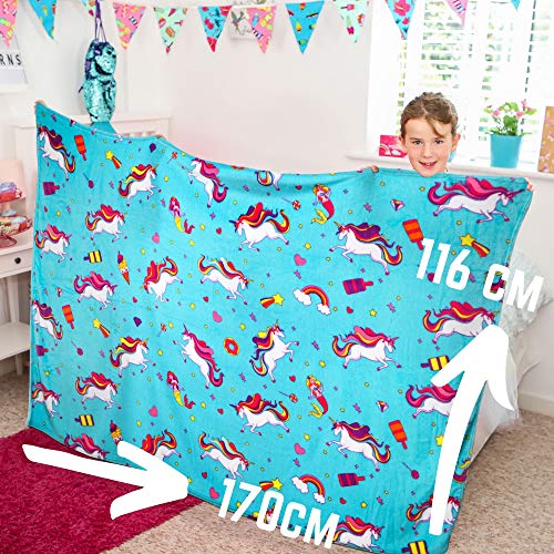 Regalos para Niñas - Manta Polar de Unicornio para Niña - Manta de Felpa de Forro Polar Azul Claro - Manta Decorativa Cama , Siestas - viajes de Coche Plaid Colores Infantil