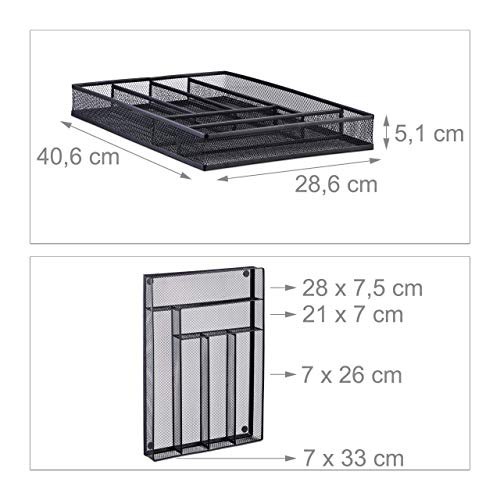 Relaxdays Bandeja de Cubiertos para Cajón Grande, Metal, Negro, 5.1 x 28.6 x 40.6 cm