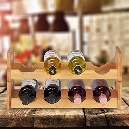 Relaxdays Botellero Bambú, Soporte 8 Botellas Vino, Horizontal, 24 x 47 x 18 cm, Marrón Natural