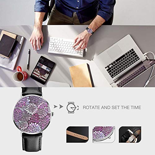 Reloj de pulsera de cuarzo, diseño floral, color morado y lavanda