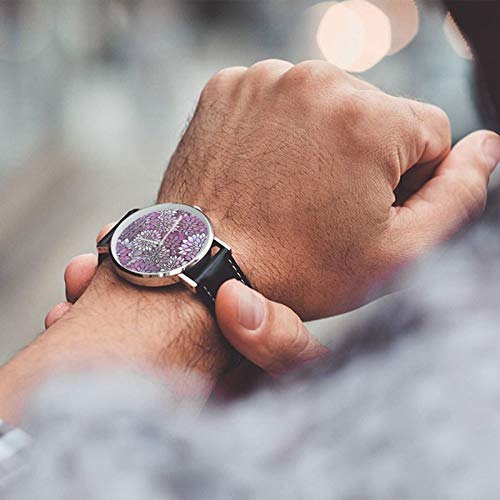 Reloj de pulsera de cuarzo, diseño floral, color morado y lavanda