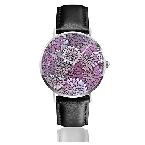 Reloj de pulsera de cuarzo, diseño floral, color morado y lavanda