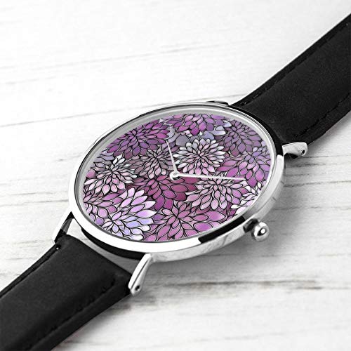 Reloj de pulsera de cuarzo, diseño floral, color morado y lavanda