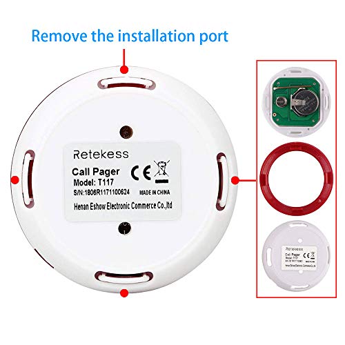 Retekess T128-T117 Sistema de Llamadas, Sistema Buscapersonas Avisador Camareros con Tres Modos de Recordatorio, 1 Receptor de Reloj y 10 Botones de Llamada de Cliente para Hotel, Pizzería, Clínica