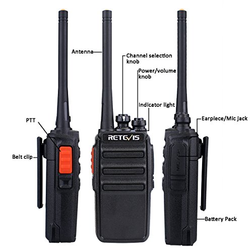 Retevis RT24 Walkie Talkie Profesionales PMR446 sin Licencia 16 Canales CTCSS DCS Walkie Talkie Recargable con Cargador USB Walkies Profesionales con Auriculars (5 Pares,Negro)