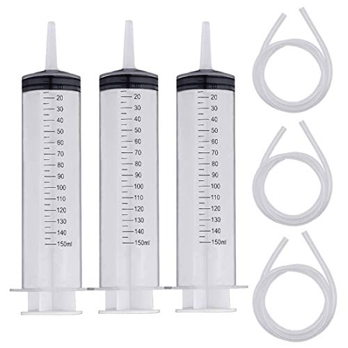 REYOK 3PCS Jeringa 150ML + 100CM Inyector de Tubo plástico práctico Extractor de succión de Fluido de Manguera Larga Reutilizable para Aceite de Motor Tinta Hidropónica Líquido Pegamento DIY