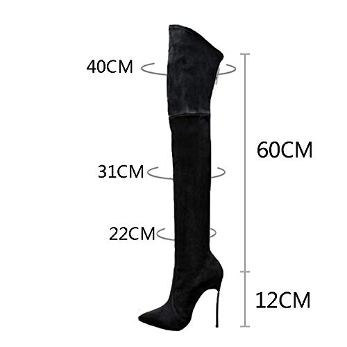 RHSMW Botas por Encima De La Rodilla para Mujer, El 12Cm Botas De Tacón Alto Delgado, Atractiva De Tacón Alto del Muslo Botas De Estiramiento De La Manera En Punta (EU33~45),EU42