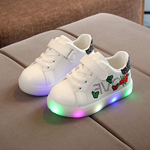 Riou Zapatos LED Niños Niñas Zapatillas Deportivas Unisex Calzado Deportivo Luces Zapatos Iluminados Lentejuelas Bordado Antideslizante Chicos Chicas Zapatos Calzado