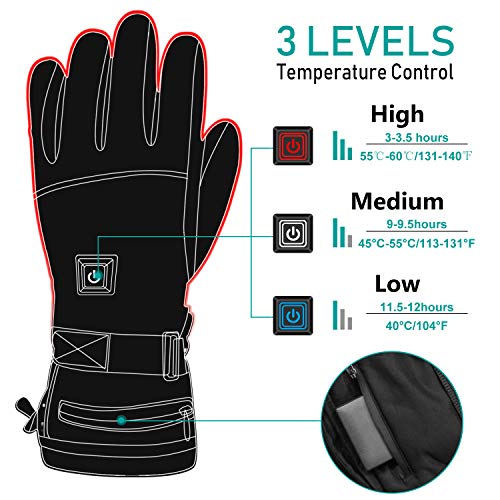 Rishaw Guantes Calefactores Eléctricos con Batería Recargable,Guantes Térmicos,3.7 V 4000 mAh 3-Modos de Calefacción,Guantes Impermeables con Pantalla Táctil,Adecuados para Actividades al Aire Libre