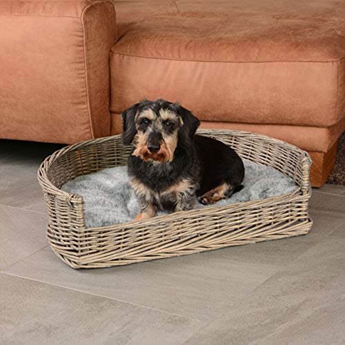 RM E-Commerce - Cama para perros con cesta de mimbre, tamaños S-XL, con cojín gris, para perros grandes y pequeños