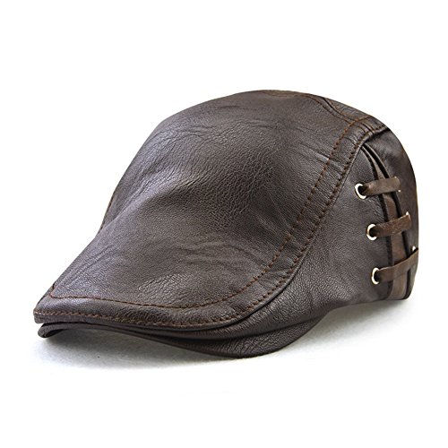 Roffatide Correas Cuero de PU Ajustable Plano Gorra Sombrero de Boina Golf Chapelas Otoño Invierno Marron Oscuro