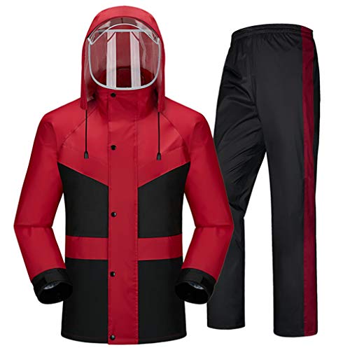 Ropa impermeable- Traje De Lluvia Para Hombres Ropa Impermeable (Chaqueta Para La Lluvia Y Pantalones De Lluvia Ajustados) Adultos Trabajo En El Exterior Moto Golf Pesca ( Color : Red , Size : XL )