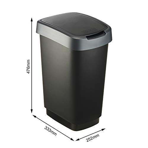 Rotho Twist, Cubo de basura de 25l con tapa, Plástico PP sin BPA, negro, verde, 25l 33.3 x 25.2 x 47.6 cm