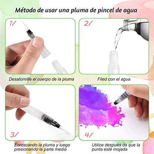 Rotuladores Acuarelables Pincel, 24 Bolígrafos de Acuarela y 1 Rotuladores de Pincel de Agua Rotuladores Punta Pincel de Nylon Flexibles Suave no toxica para Manga, Journal, Caligrafía, Dibujos