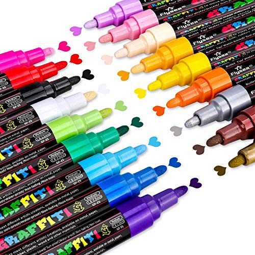 Rotuladores Metálicos, Emooqi Marker Pen Rotuladores de Colores 18 Multicolor Marcador Pens, para en Cualquier Superficie, Fabricación de Tarjetas Álbum de Bricolaje,Rotuladores de Pintura Acrílica