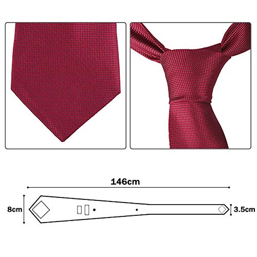 Rovtop Corbatas de Hombre Regalo Conjunto - Set de Corbata Hombre Simulación Cosidas a Mano de Seda con Corbata, Pañuelo, 1 par Gemelos Cuadrados, 3 Clips de Corbata (Rojo Vino)