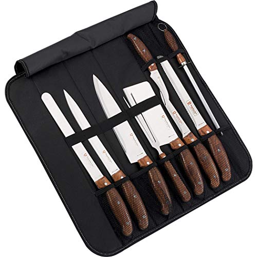 Royalty Line Cuchillos de Cocina Acero Inoxidable,Juego de Cuchillos Calidad Profesional,Bolsa maletin 9 Piezas, Delantal con Bolsillo Frontal y Manta Transportadora