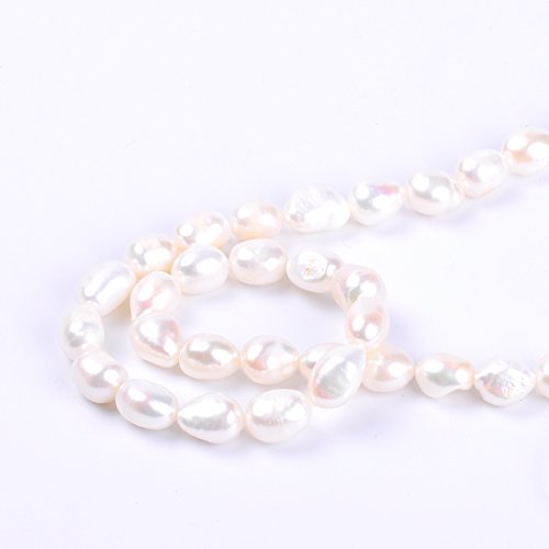 Ruilong - Cuentas de perlas de agua dulce naturales irregulares de arroz blanco ovaladas para hacer collares y pulseras, Blanco, 9-10MM