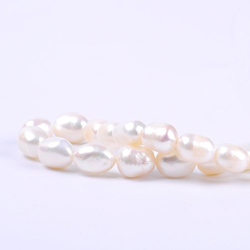 Ruilong - Cuentas de perlas de agua dulce naturales irregulares de arroz blanco ovaladas para hacer collares y pulseras, Blanco, 9-10MM