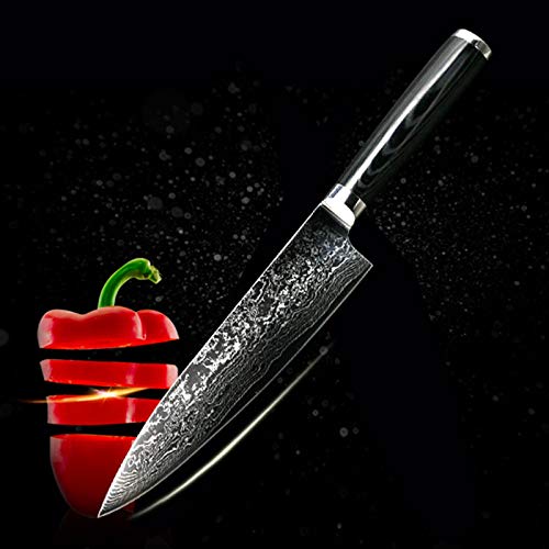 RUKA Cuchillo de Cocina de Acero del Damasco, Mirada martillada, Acero japonés VG-10 afiladísimo 67 Capas, Cuchillo del Cocinero del Damasco con la manija ergonómica (20 CM Micarta Cuchillo Chef)