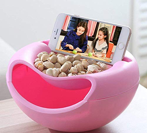 rukauf - Cuenco para aperitivos, para aperitivos, nueces, semillas con soporte para móvil, color rosa