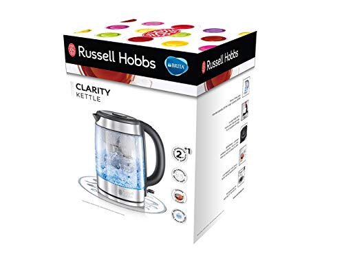 Russell Hobbs Clarity - Hervidor de Agua Eléctrico con Filtro Brita (2200 W, 1l, Cristal, Inox, Gris) - ref. 20760-57