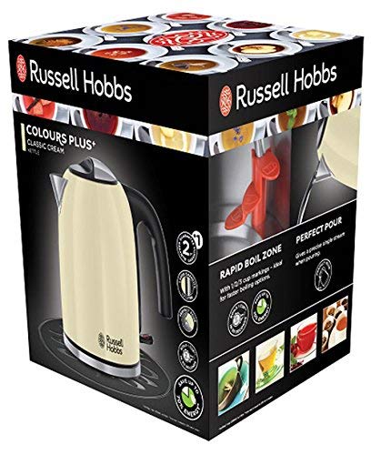 Russell Hobbs Colours Plus - Hervidor de Agua Eléctrico (2400 W, 1,7 litros, Acero Inoxidable, Crema) - ref. 20415-70