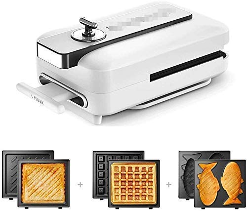 RUXMY Sandwichera multifunción, 220V-600W, máquina para Hacer gofres y panificadora Multifuncional, 3 Platos antiadherentes e Intercambiables, Temporizador de 15 Minutos, fácil de Limpiar-Blanco-D