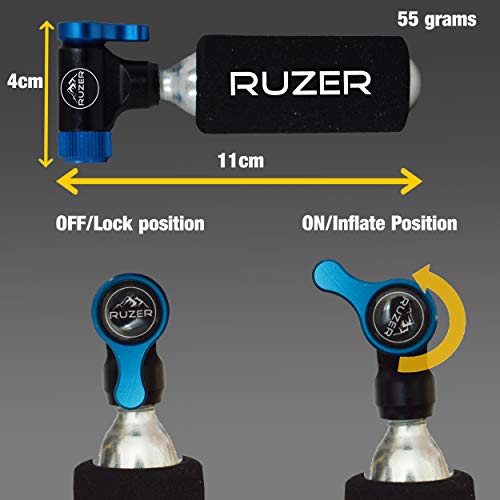 RUZER© Inflador rápido y fácil Presta & Schrader válvula Compatible para Bicicleta Bomba 12 g, 16 g, 20 g y 25 g