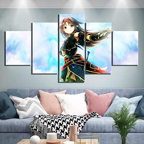 RZHSS Impresiones sobre Lienzo,5 Piezas Anime Sword Art Onlin Modularidad Imagen Póster Obra De Arte Pintura Impresión En Lienzo Habitación Infantil Decoración De Pared (Sin Marco) Tamaño S