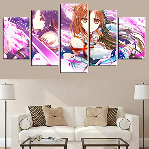 RZHSS Impresiones sobre Lienzo,5 Piezas Anime Sword Art Online Póster Lienzo Impreso Pinturas Decorativas Modulares Cuadros Sala De Estar Arte De Pared Moderno Obras De Arte (Sin Marco) Tamaño L