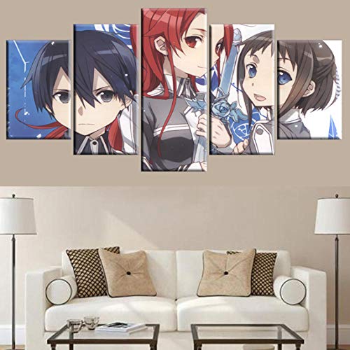 RZHSS Impresiones sobre Lienzo,5 Piezas Sword Art Online Animation Póster Lienzo Pinturas Decorativas Modulares Cuadros Sala De Estar Arte De Pared Moderno Obras De Arte (Sin Marco) Tamaño L