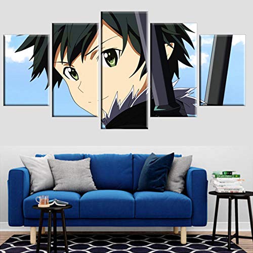 RZHSS Impresiones sobre Lienzo,Decoración Moderna del Hogar Arte De La Pared 5 Piezas Anime Sword Art Onlin Cuadros Modulares Cartel De Pintura sobre Lienzo (Sin Marco) Tamaño L