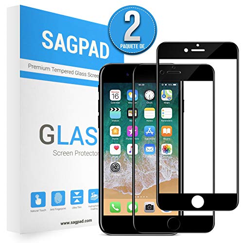 SAGPAD [2 Piezas] Cristal Templado para iPhone 7 Plus/ 8 Plus, Cubierta Completa Vidrio Templado 9H Protector Pantalla Premium, Anti-Huella Digital, Anti-Burbujas par 8 Plus / 7 Plus (Negro)