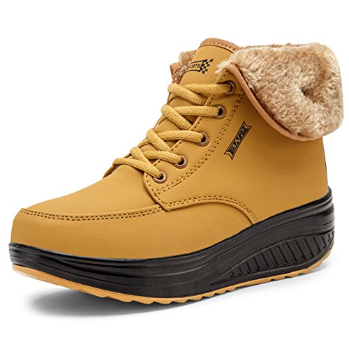 SAGUARO® Invierno Mujer Botas de Nieve Cuero Calientes Fur Botines Plataforma Bota Boots Ocasional Impermeable Anti Deslizante Zapatos, Amarillo 36