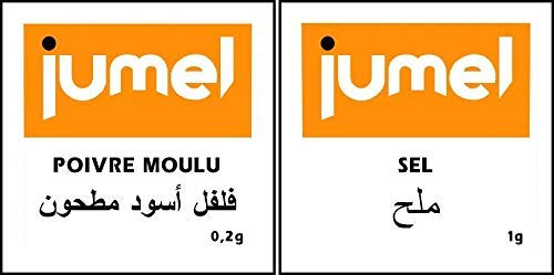 Sal y Pimienta "JUMEL" MONODOSIS (500 Dúos x 1gr de sal + 0,2gr de pimienta)(0,027€/dúo). Formato HOSTELERIA. Practicas MONODOSIS individuales, porción.