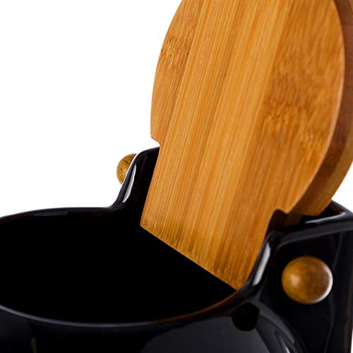 Salero de cerámica con tapa de bambú. Color negro