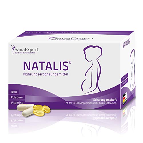 SanaExpert Natalis, Suplemento Nutricional Para Mujeres Embarazadas con Ácido Fólico, Hierro, DHA, Extra Vitaminas, 90 Cápsulas (67g)