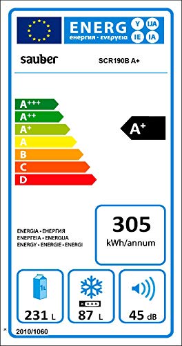 Sauber - Frigorífico Combi SCR190B - Eficiencia energética: A+ - 190x60cm - Color Crema